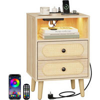 NACHTSCHRANK 35/40/60 cm, Ladefunktion & LED, Eiche - Eichefarben, Holzwerkstoff (45/60/35cm) - Woltu