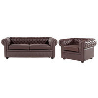 SEDEŽNA GARNITURA 4-sedežna usnje rjava Chesterfield - rjava, usnje (195/70/90cm) - Beliani