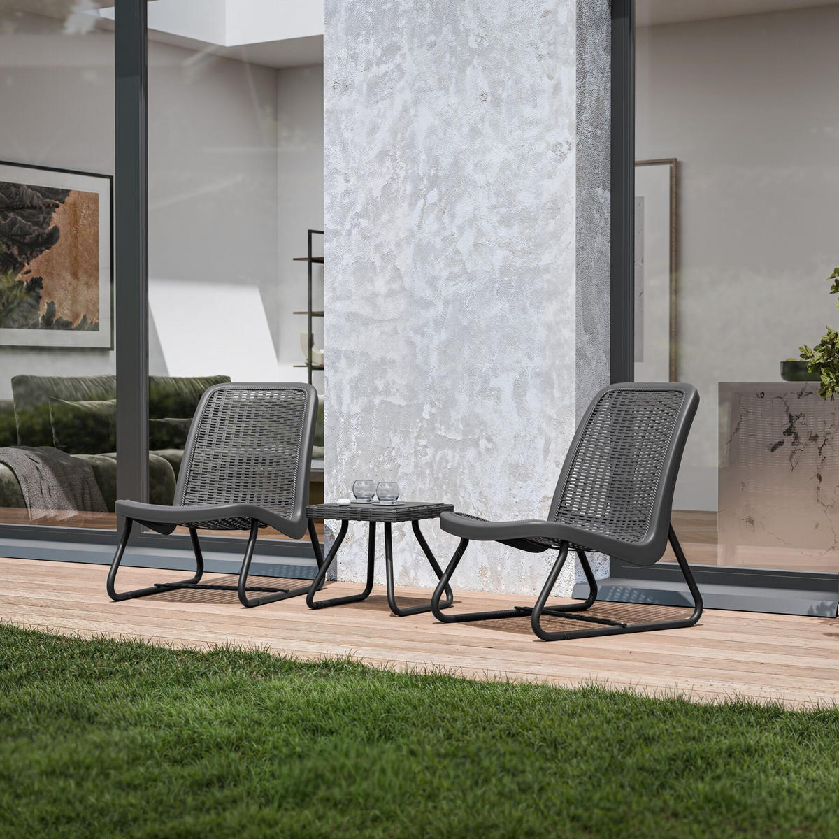 SITZGRUPPE Modica,Belastbarkeit Stuhl 120 kg, Schraubfüße,grau - Grau, Naturmaterialien/Textil - tectake