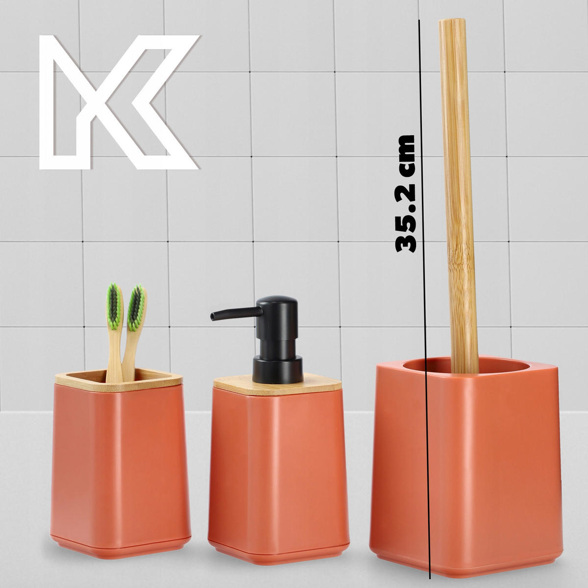 BADEZIMMERSET Seifenspender + Badezimmerbecher + Toilettenbürste, rosa - Rosa, Kunststoff (9/32cm) - KADAX