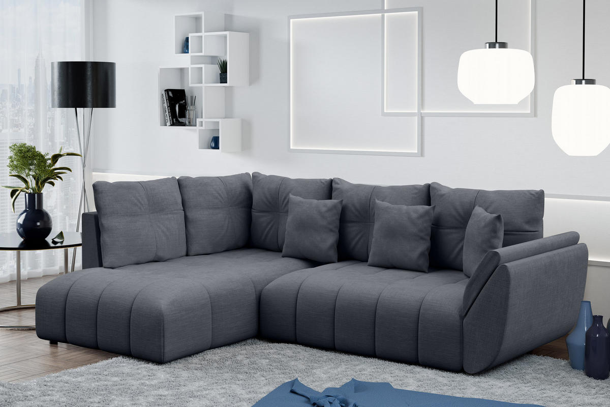 ECKSOFA L Form Corleone Grau 266/190/91 cm mit Schlaffunktion - Schwarz/Grau, Kunststoff/Textil (266/182cm) - AX Living