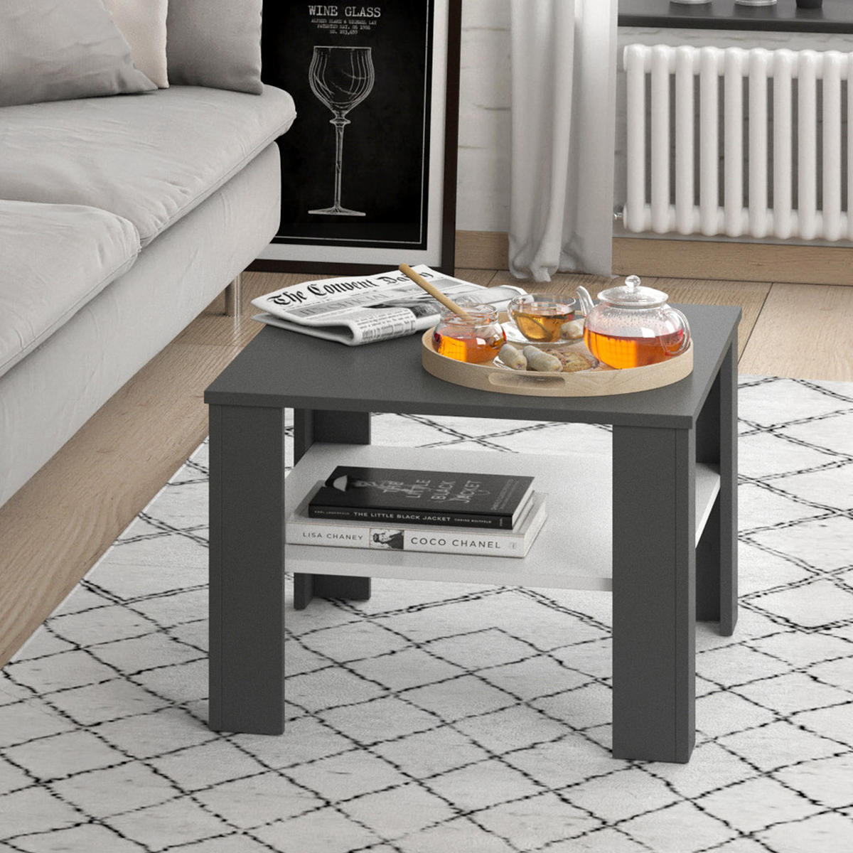 COUCHTISCH Homer Weiß/Anthrazit 60 x 60 cm - Anthrazit/Weiß, Holzwerkstoff (60/60/42cm) - Vicco