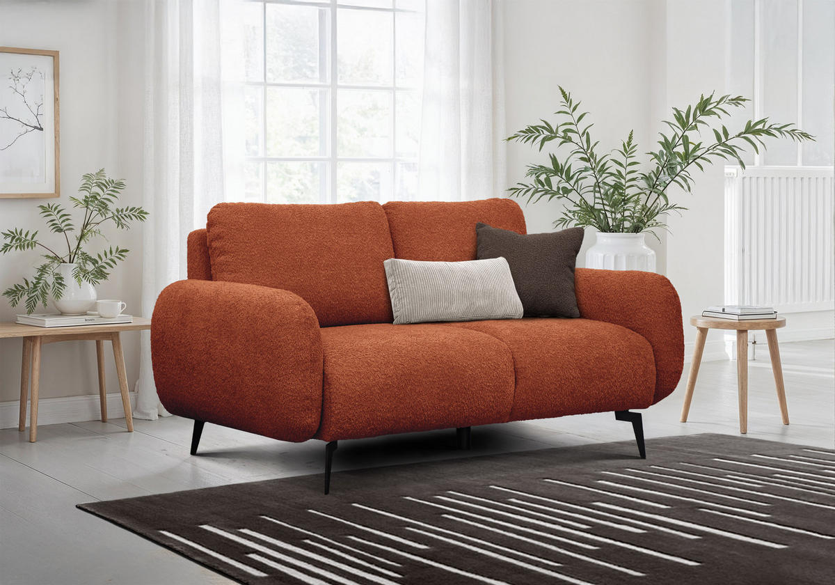 SOFA FEBE 2-Sitzer, dunkelorange - Dunkelorange/Schwarz, Holz/Textil (160/82/96cm) - Courtois Laville
