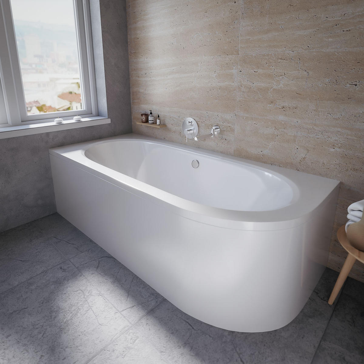 BADEWANNE Eckwanne AVITA 160/75 Links mit Schürze Ablauf Füße - Weiß, Kunststoff (75/55.5/160cm) - bad land
