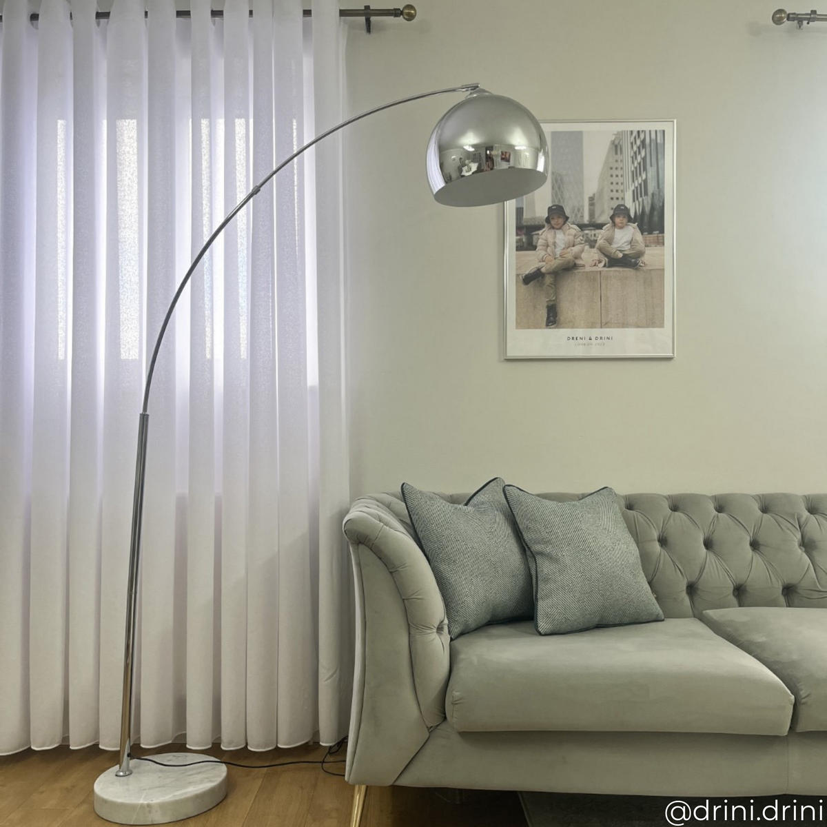BOGENLEUCHTE Silber mit Marmor Fuss, Chrom, 170cm - Silberfarben, Metall (170/30/170cm) - Teamson Home