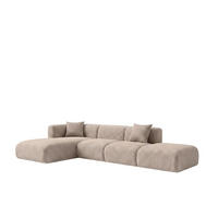 ECKSOFA L-Form mit Hocker, Chenille-Stoff Cremona, Beige, Links, GRETA - Beige, Holz (386/179cm) - Kaiser Möbel