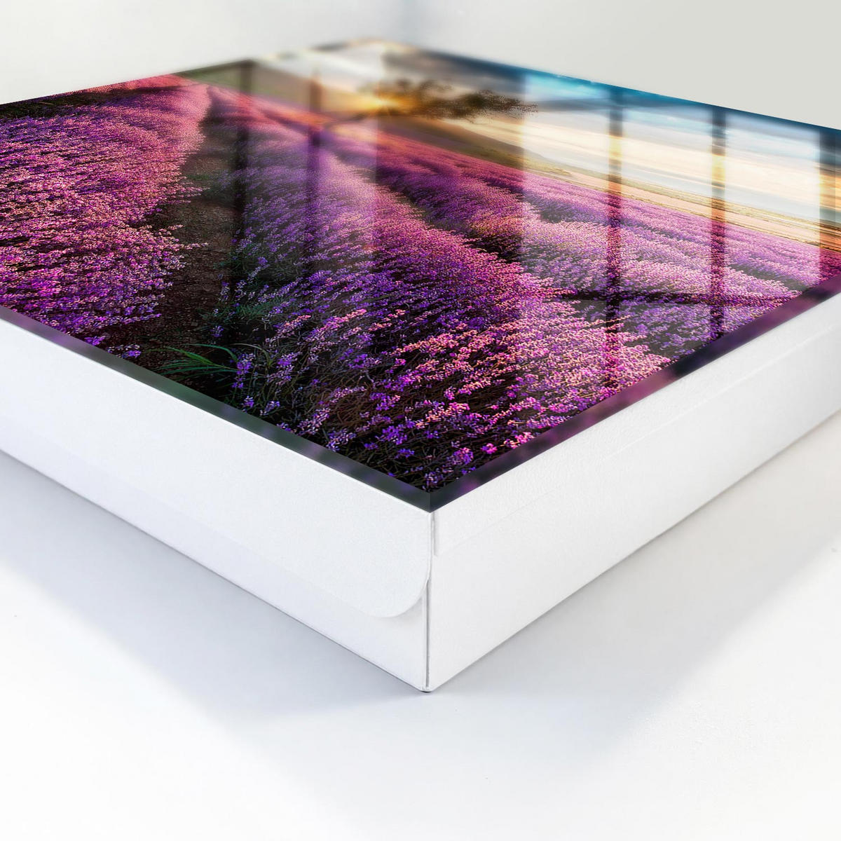 SCHLÜSSELBOX Weiß 30x30 cm – Türöffnung nach rechts - Lavendel-Sonnenuntergang - Lila, Metall (30/30/5cm) - TULUP