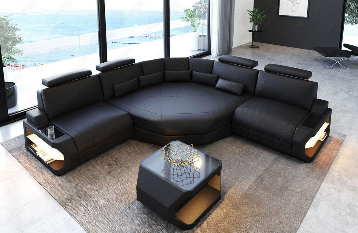 ECKSOFA Asti L Mini - Schwarz, Leder (280/280cm) - Sofa Dreams