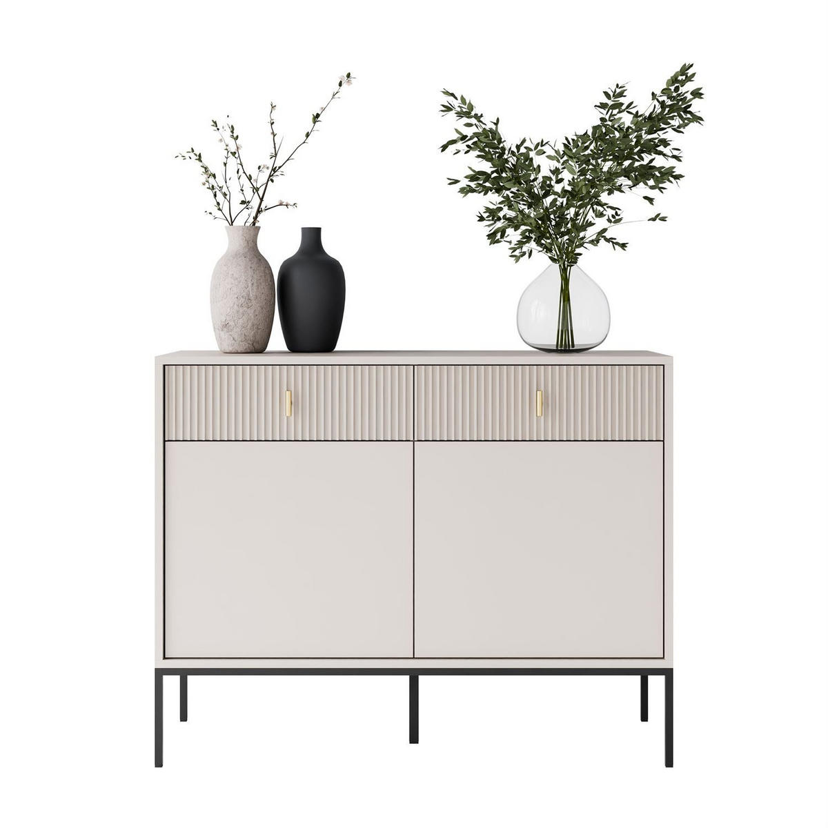 KOMMODE MIDNIGHT 2D2S mit zwei Schubladen auf Gestell kaschmir - Kaschmir/Schwarz, Holzwerkstoff (104/82.5/39cm) - Lookway