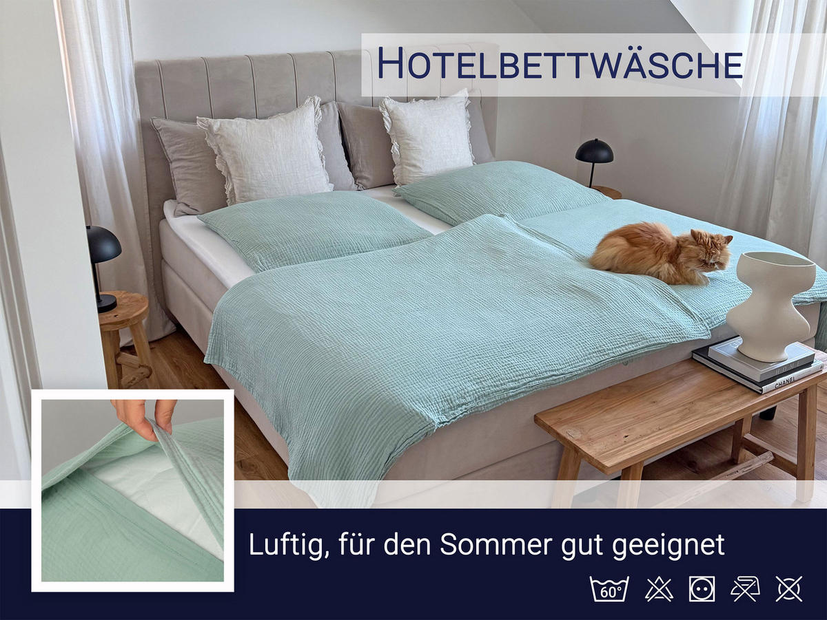 BETTWÄSCHE, 2er-Set, 80x80+135x200 cm, 100% Baumwolle, Grün - Salbeigrün, Textil (135/200cm) - Zollner