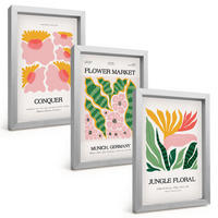 BILDER SET 3er Set - 20x30 cm Silberner Rahmen - Blumen und Blätter – moderne Poster - Silberfarben, Kunststoff (20/30cm) - TULUP