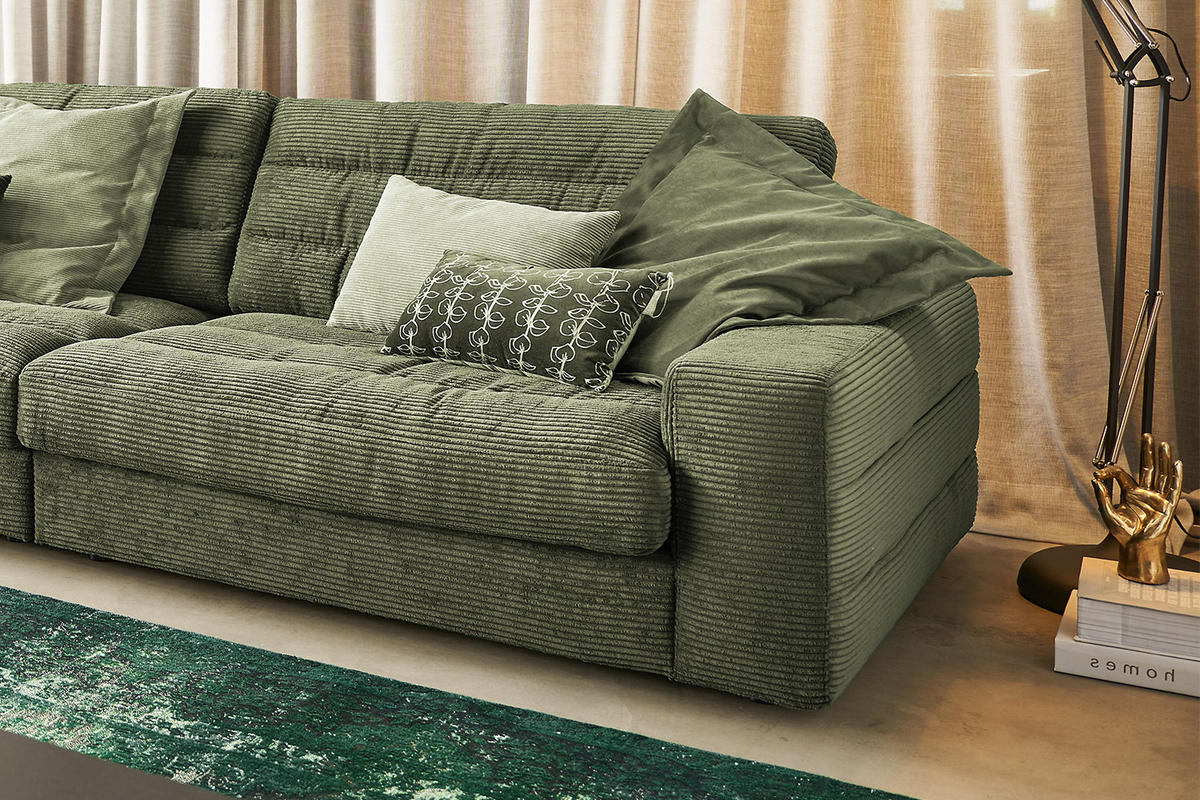 ECKSOFA XL LANA Grün Cord - Schwarz/Grün, Textil (416/205cm) - KAWOLA