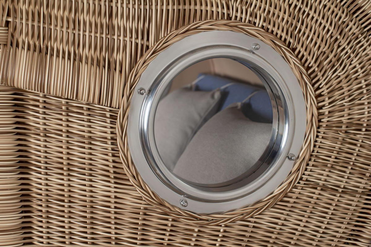 STRANDKORB Komplettset: Ammersee Teak Bullauge - PE shell - Modell 595 - Blau/Grau, Holz/Kunststoff (125/165/80cm) - bene living