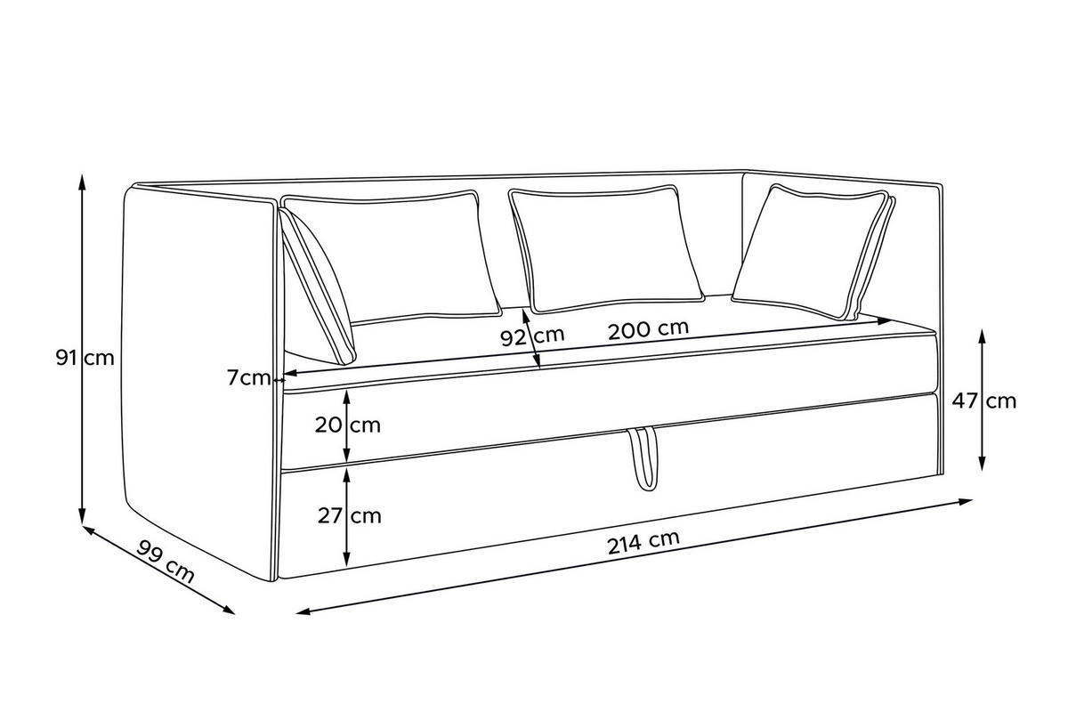 JUGENDBETT ROTI Einzelbett mit Bettkasten, 90x200cm, Bett mit Bonellmatratze, mit Rückenlehne - Schwarz/Dunkelblau, Holz/Holzwerkstoff (92/200cm) - KONSIMO®