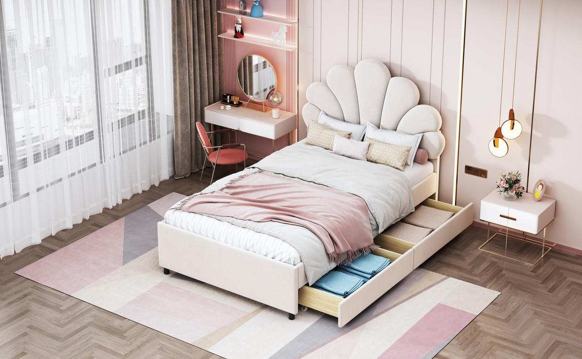 KINDERBETT 90x200 cm Samt beige - Beige, Textil (90/200cm) - LEBENLANG