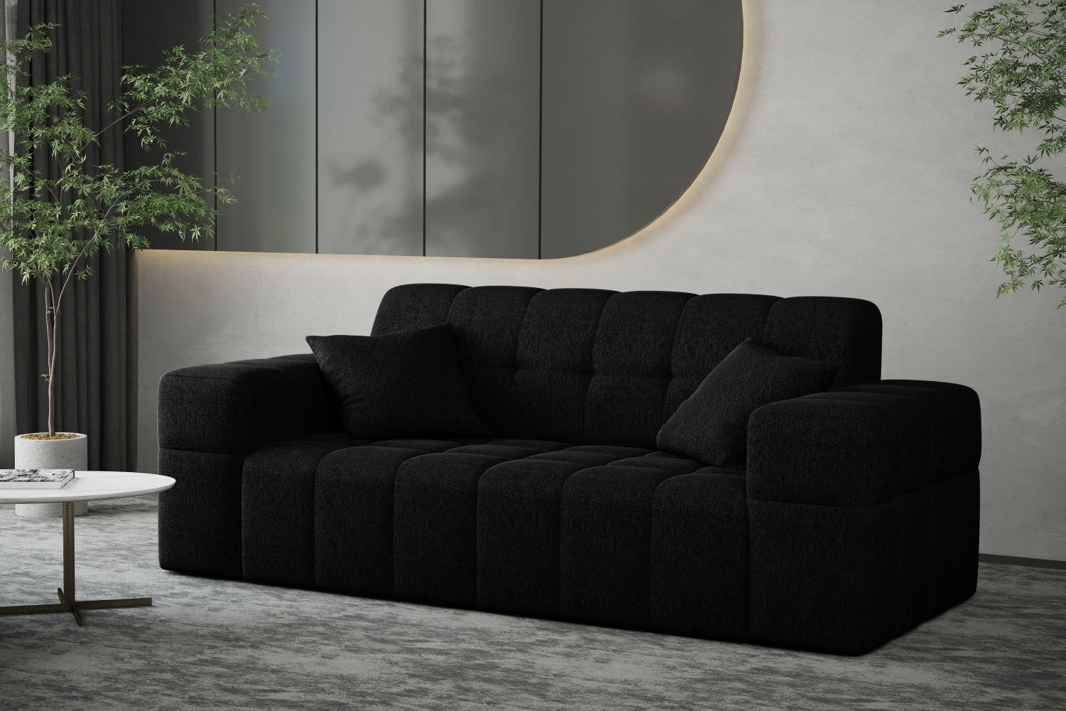 SOFA 2-sitzer Couch serie NIMES Stoff Verita Anthrazit - Schwarz, Holz (183/82/92cm) - Kaiser Möbel