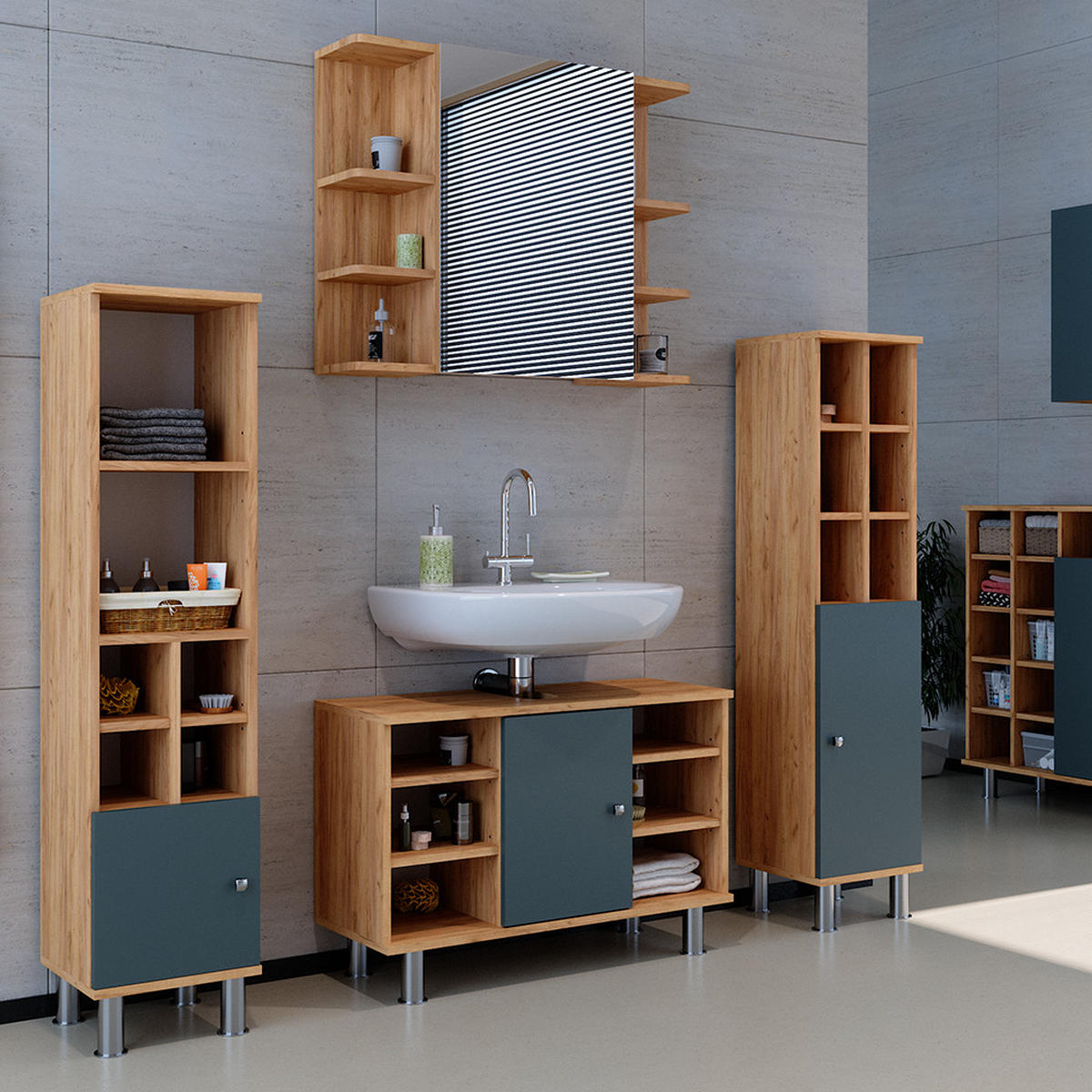 STŘEDNÍ SKŘÍŇKA Fynn Zelená - zelená barva, kompozitní dřevo (30/130.6/30cm) - Vicco