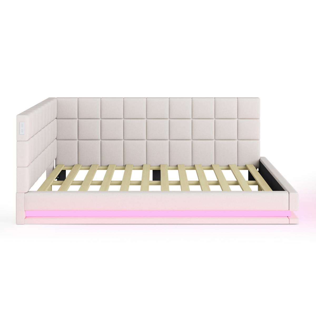 POLSTERBETT 140/200 cm Beige aus Leinen mit LED-Lichtleiste und USB-Steckdose - Beige, Leder (140/200cm) - OKMYHOME