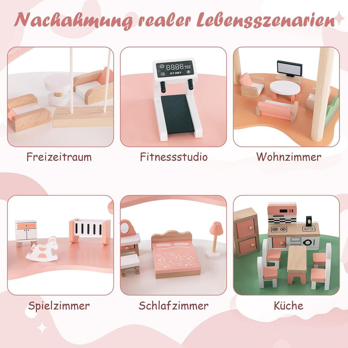 PUPPENHAUS 85cm Rosa - Pink, Holz (48/85/100cm) - COSTWAY