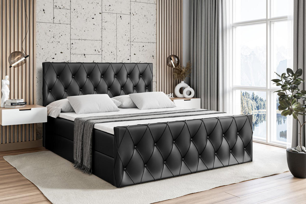 BOXBETT AMAY-Z - 140x200 cm - H4 - Schwarz Hochglanz - Schwarz, Holzwerkstoff (140/200cm) - ALTDECOR