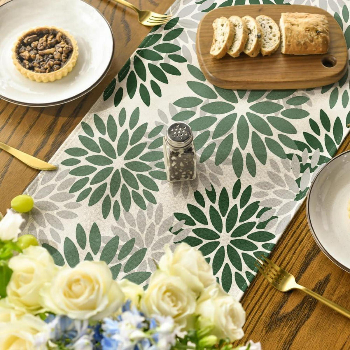 TISCHLÄUFER Blumen Wald Grün 40 x 140 cm - Grün, Textil (140/40/1.5cm)