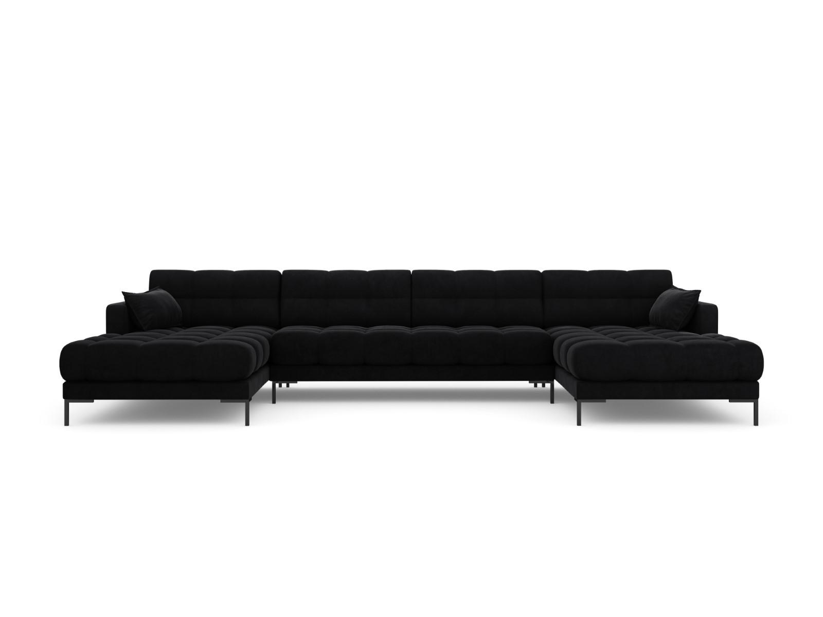 PANORAMASOFA Mamaia aus Samt schwarz 6 Sitzplätze - Schwarz, Textil (185/75/383cm) - Micadoni