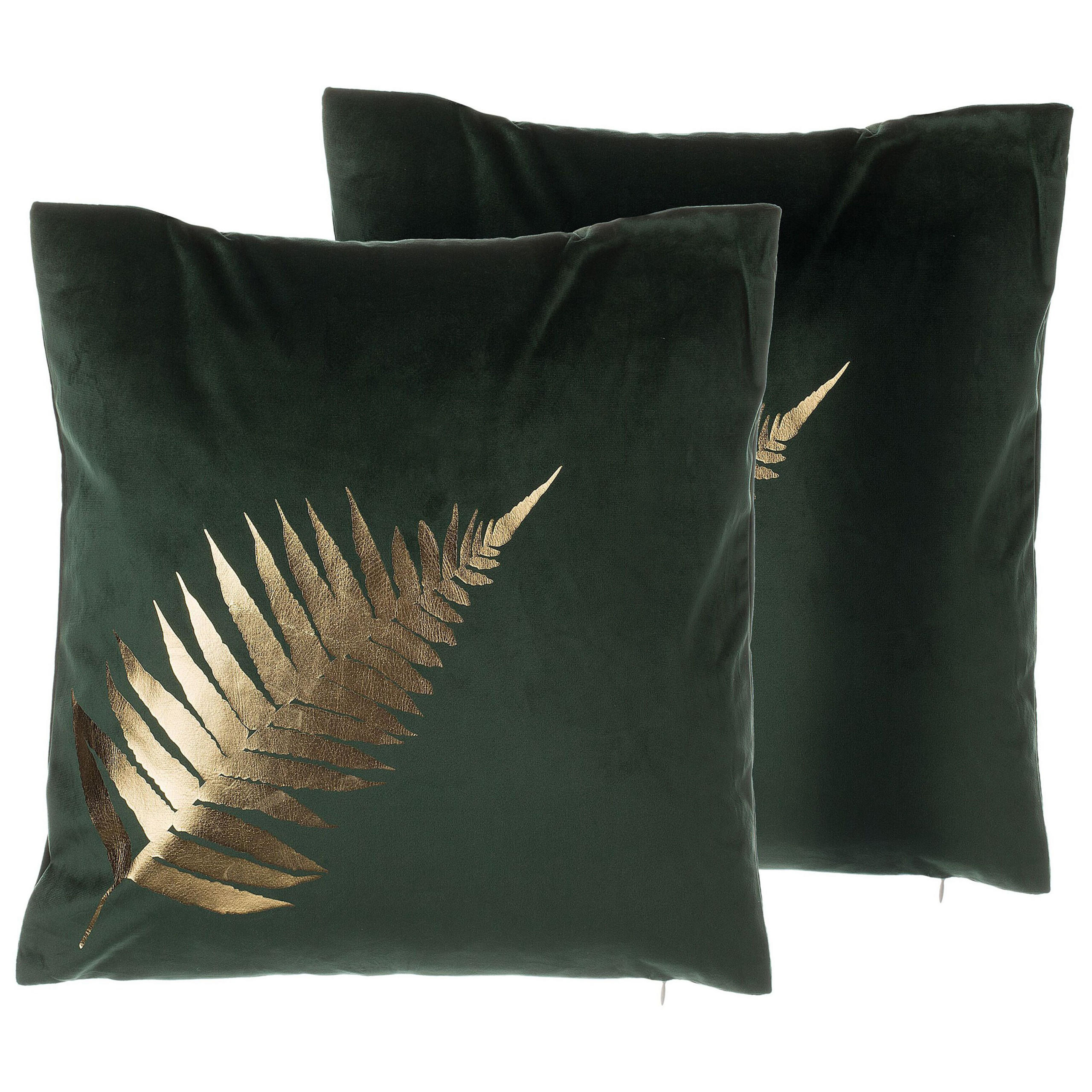 DEKOKISSEN 2er-Set Dunkelgrün 45/45 cm Fern - Dunkelgrün, Textil (45/45cm) - Beliani