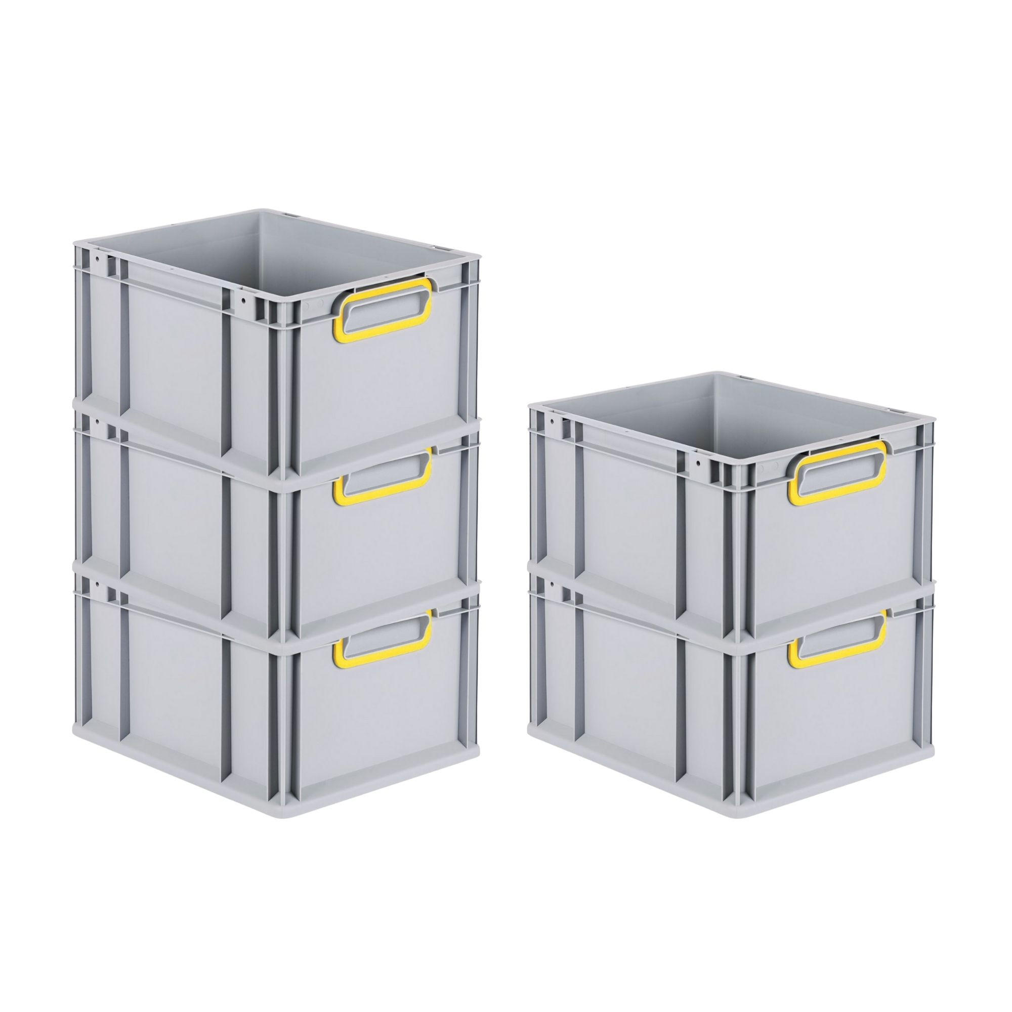 EUROBOX 5x Nextgen Color 22x30x40cm 20 Liter Griffe Gelb Geschlossen - Gelb, Kunststoff (30/22/40cm) - PROREGAL