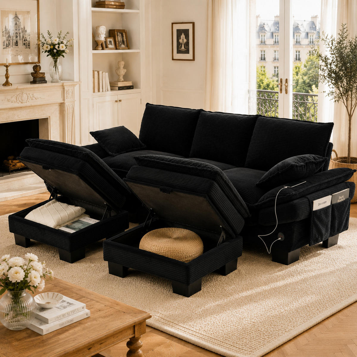 WOHNLANDSCHAFT DE-33752 modular 3-Sitzer Schwarz - Schwarz, Metall (260/84/132cm) - ComfortXL