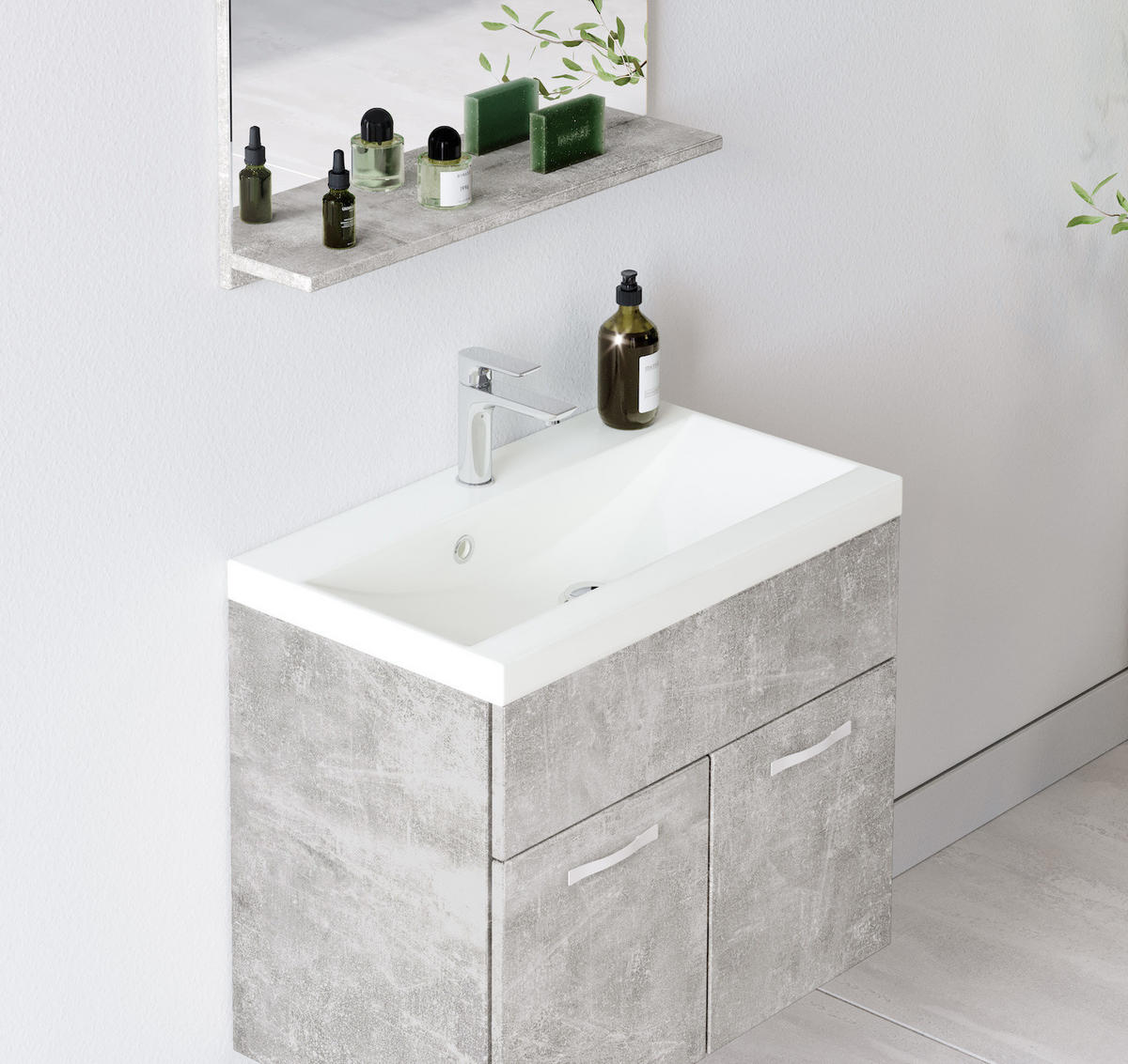 BADMÖBEL-SET Montreal 2 Teile Beton Grau - 60 x 35 x 51 cm - Grau, Holz (60/51/35cm) - Badplaats