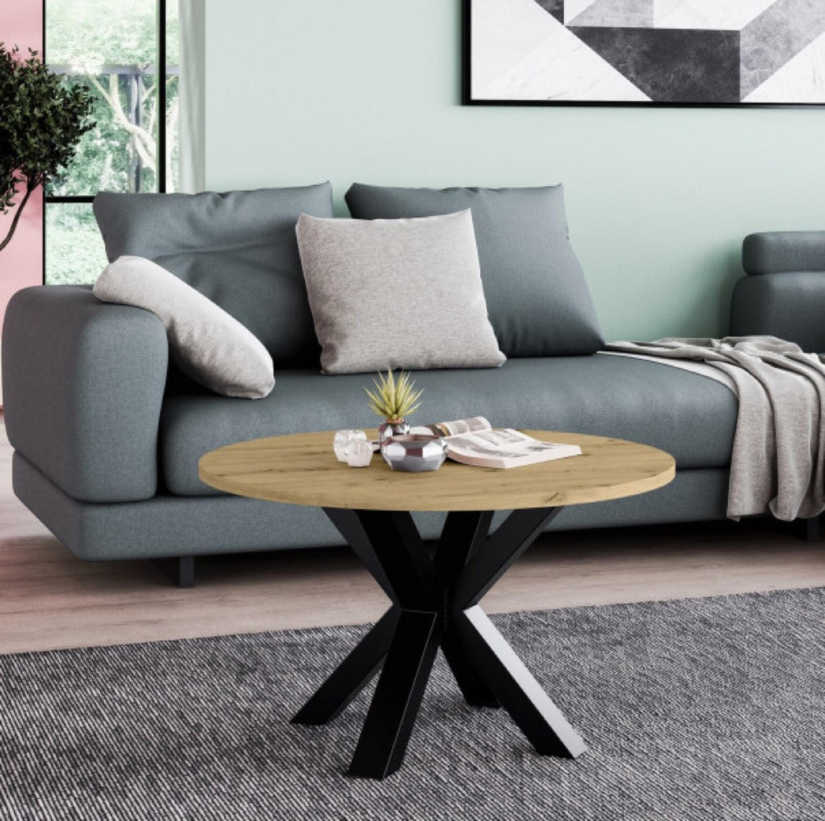 TISCH Artisan Eiche NEO Rund Metallbasis 90 cm - Braun, Holzwerkstoff (90/90/45cm) - Sepro Meble