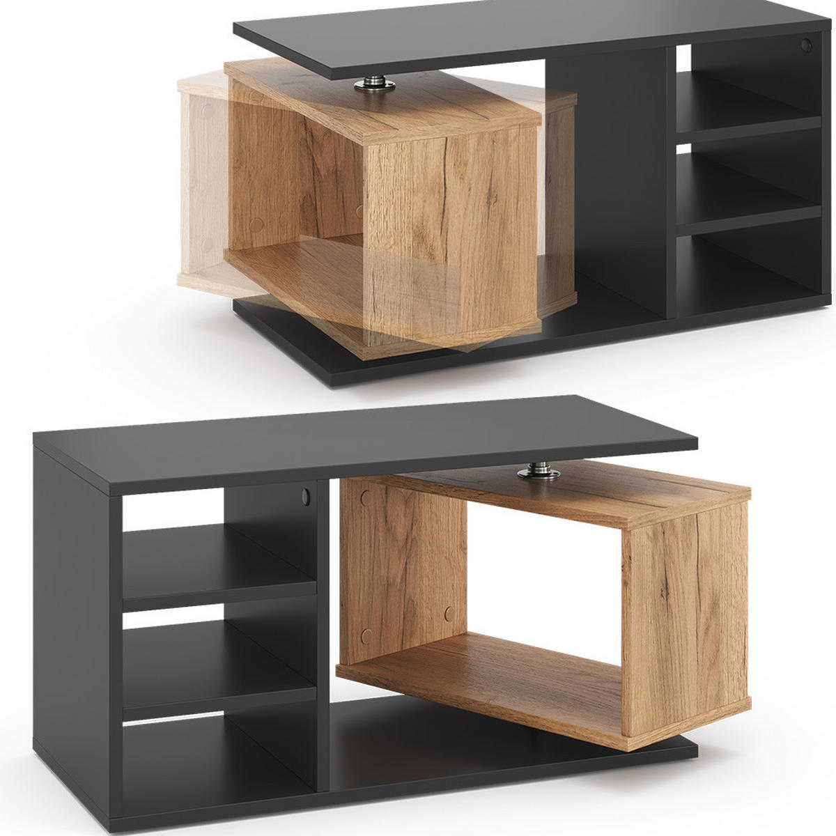 COUCHTISCH Rafi Schwarz 88 x 35 cm - Eichefarben/Schwarz, Holzwerkstoff (35/88/40cm) - Vicco