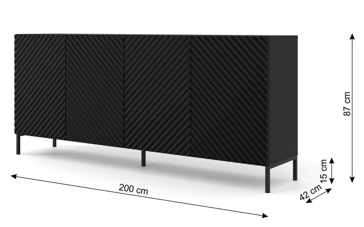 KOMMODE Schwarz, Schwarz 200/87/42 - Schwarz, Holzwerkstoff (200/87/42cm) - RAUMHIRSCH FURNITURE