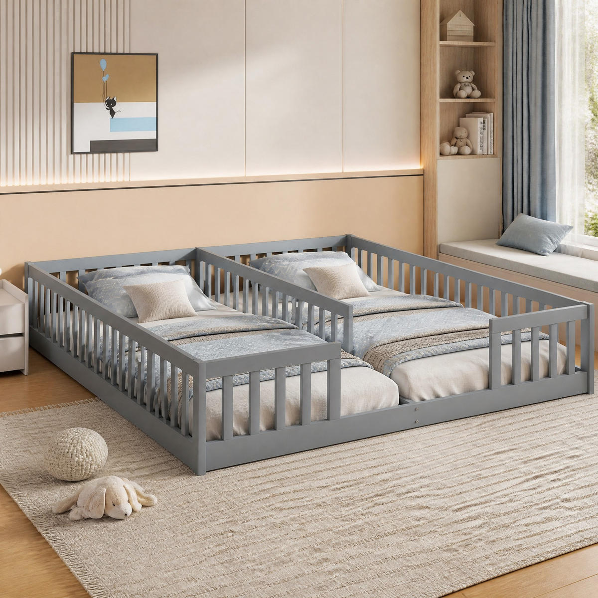 KINDERBETT 90/200 mit Sicherheitsgitter oohne Lattenrost in Grau - Grau, Holzwerkstoff (90/200cm) - EVRYAE