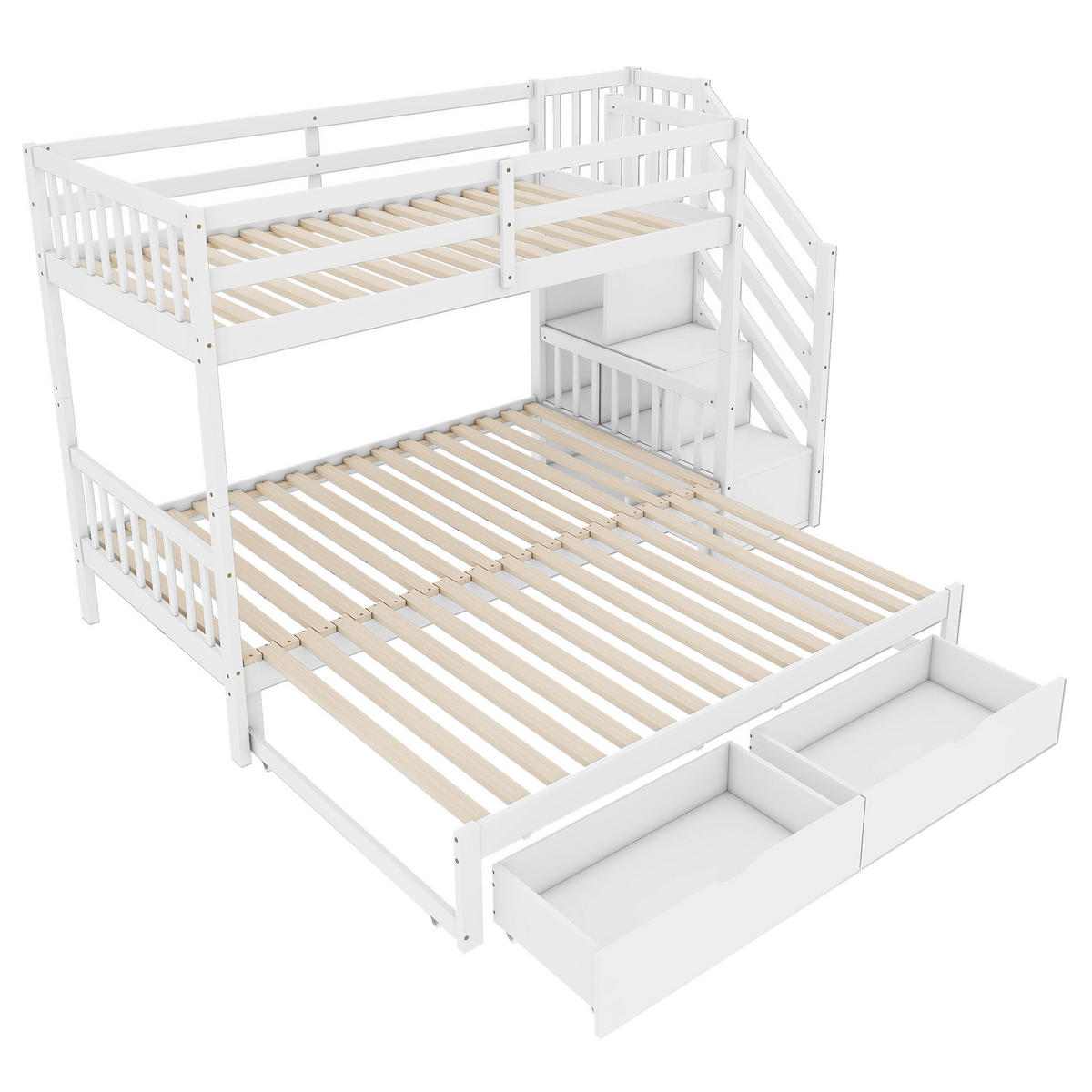 ETAGENBETT 90x200cm Weiß Kiefer Ausziehbett Schubladen - Weiß, Holz (90/200cm) - FLIEKS