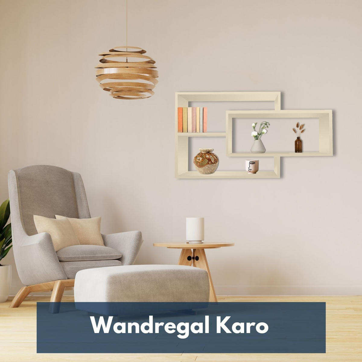 SCHWEBEREGAL KARO Beige - Beige, Holzwerkstoff (20/59/104cm) - Mein-Regal