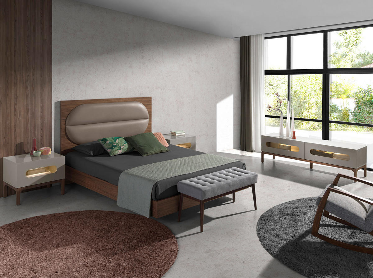 NACHTSCHRANK Nachttisch aus grauem und Walnussholz mit Innenbeleuchtung 60/41/51 cm - Walnussfarben/Grau, Holzwerkstoff (60/51/41cm) - ANGEL CERDA