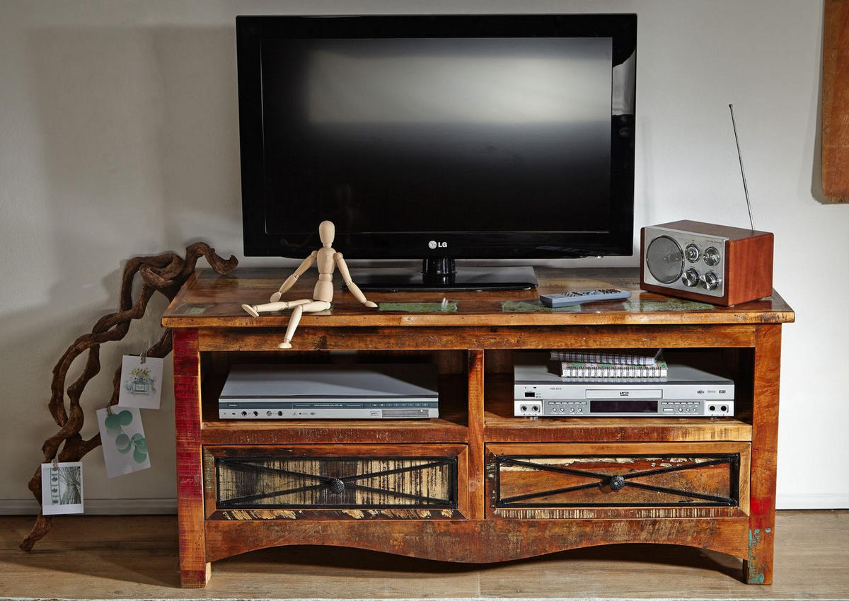 TV-BOARD Altholz 121x45x56 mehrfarbig lackiert NATURE OF SPIRIT #114 - Multicolor, Holz (45/56/121cm) - Massivmoebel24