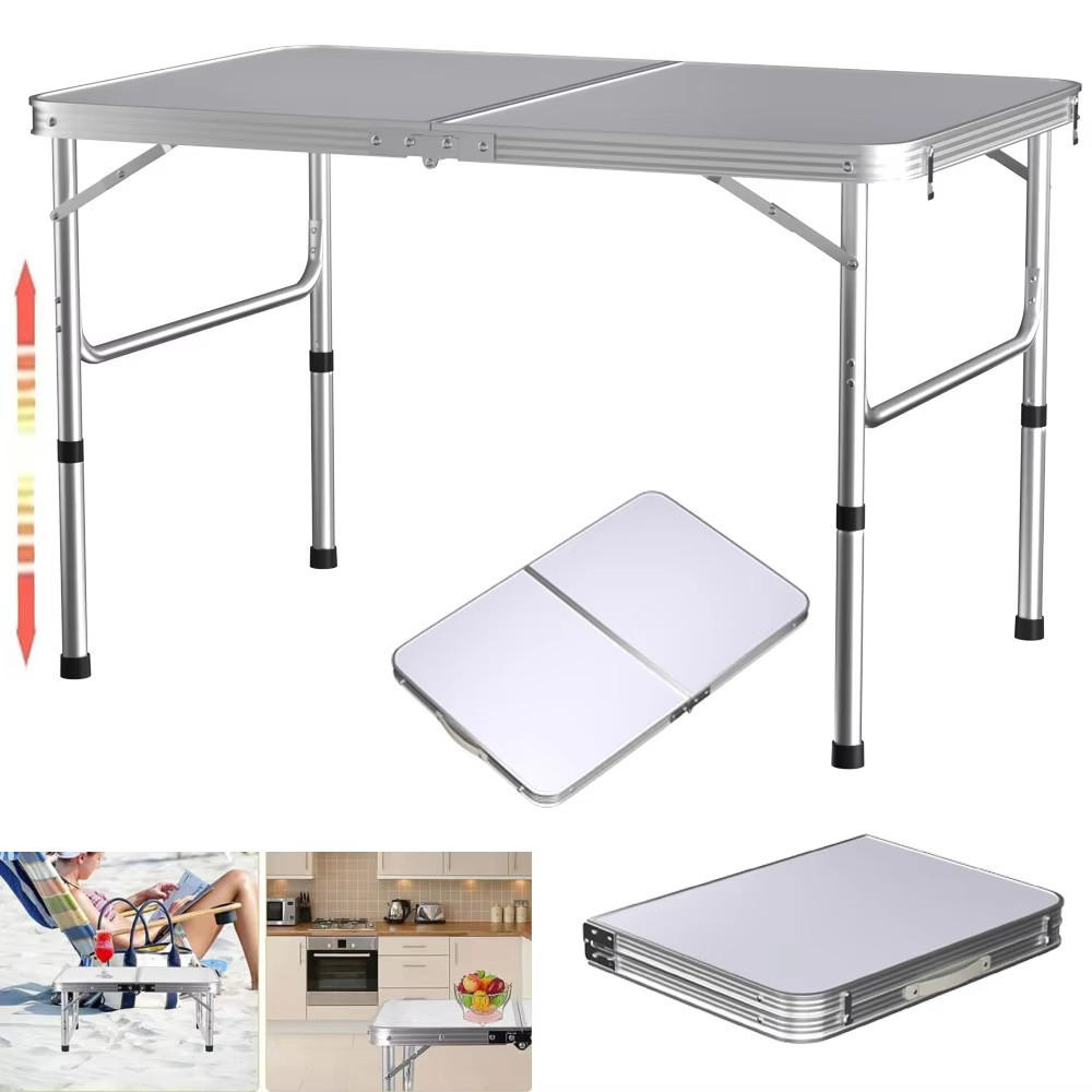 KLAPPTISCH Aluminium Faltbar Höhenverstellbar 90x60 cm - Silberfarben, Metall (90/60/67cm) - Coonoor