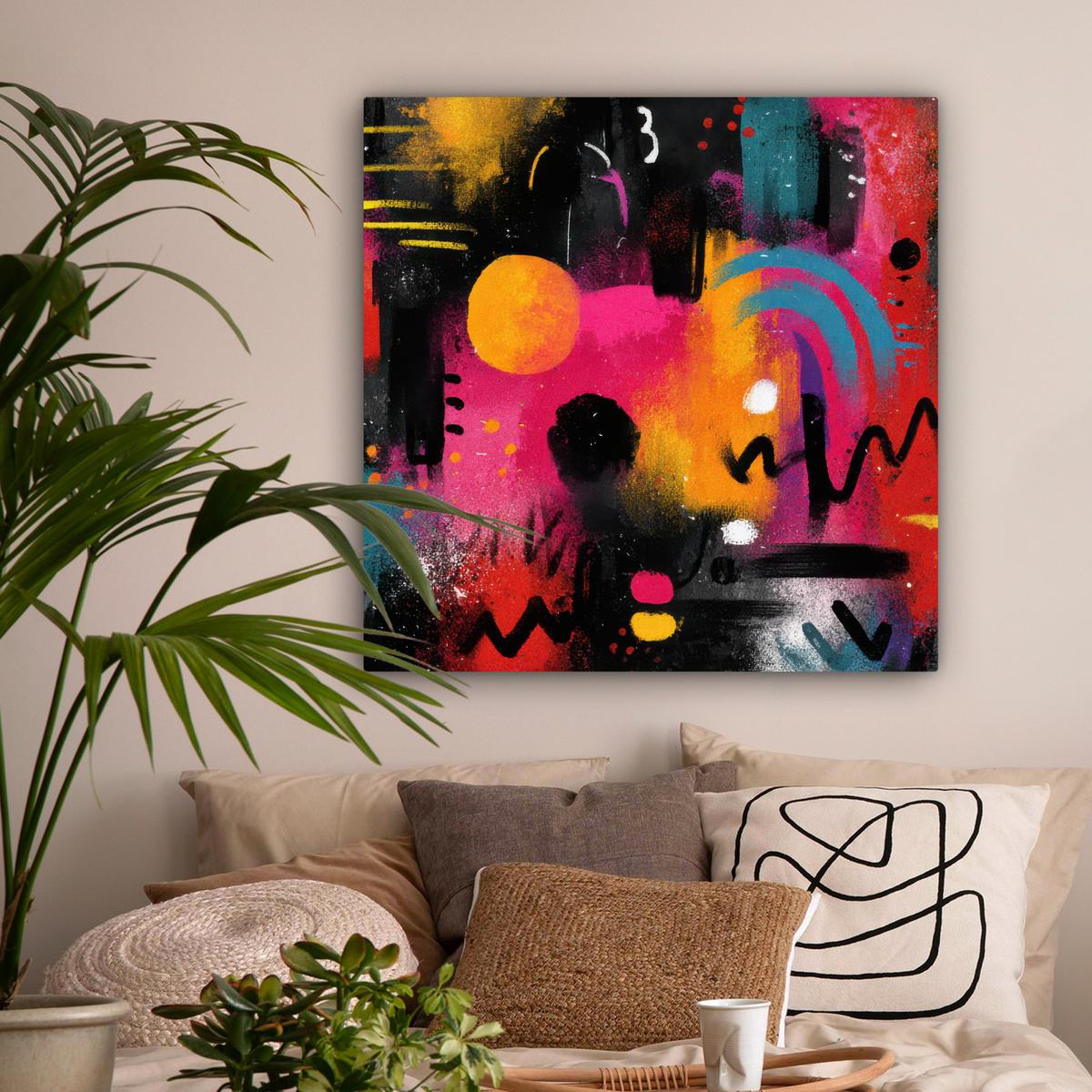 LEINWANDBILD Farbflächen - Formen - Bunt - Abstrakt Deko Groß 90x90 cm - Pink, Textil (90/90cm) - MuchoWow