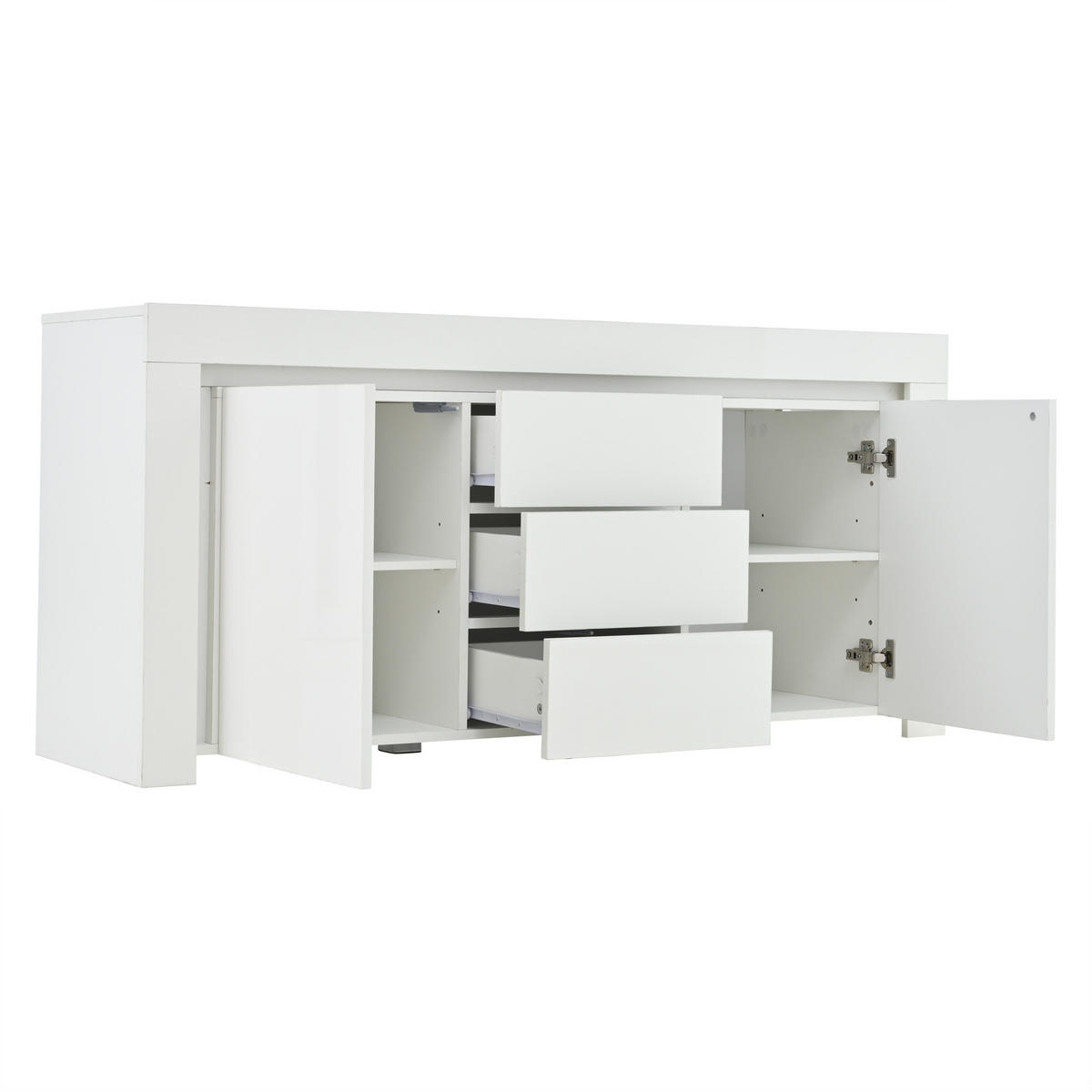 SIDEBOARD 140/40/65 cm in Weiß Hochglanz mit 2 Türen, 3 Schubladen & LED - Weiß, Holzwerkstoff (140/65/40cm) - BEAOK