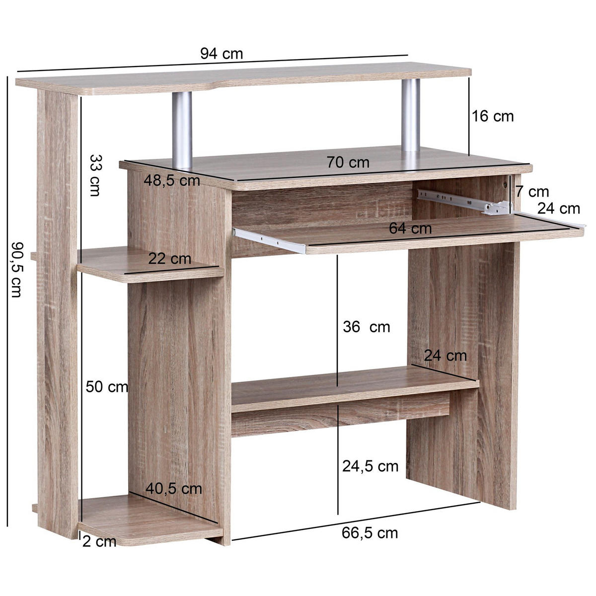 COMPUTERTISCH eckig MARNO Schreibtisch - Sonoma Eiche, Holzwerkstoff (48/94/90cm) - tinkaro
