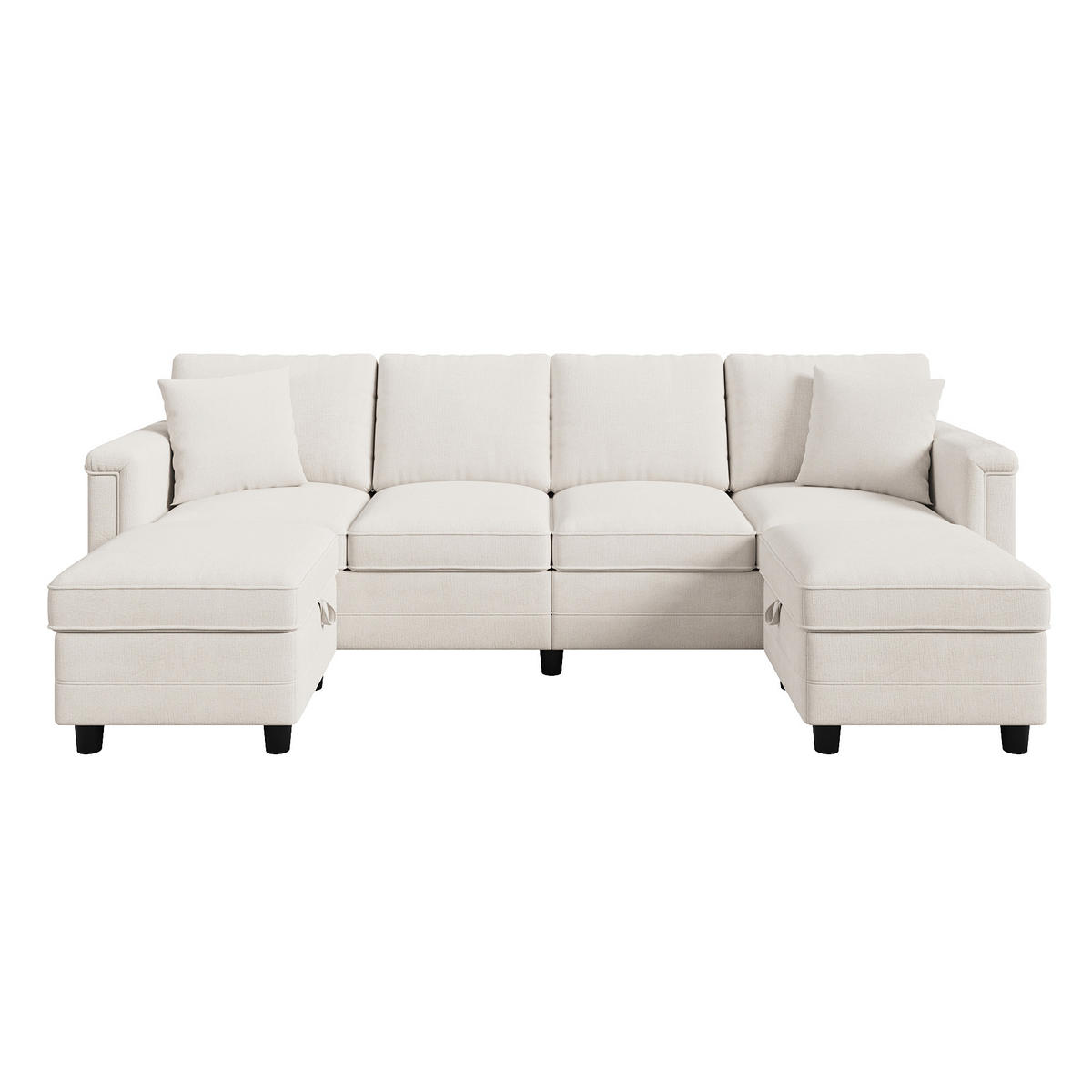 WOHNLANDSCHAFT Modular umwandelbar L-/U-Form mit 2 Stauraumhockern, DE-42506, Beige - Beige, Metall (261/82/134cm) - ComfortXL