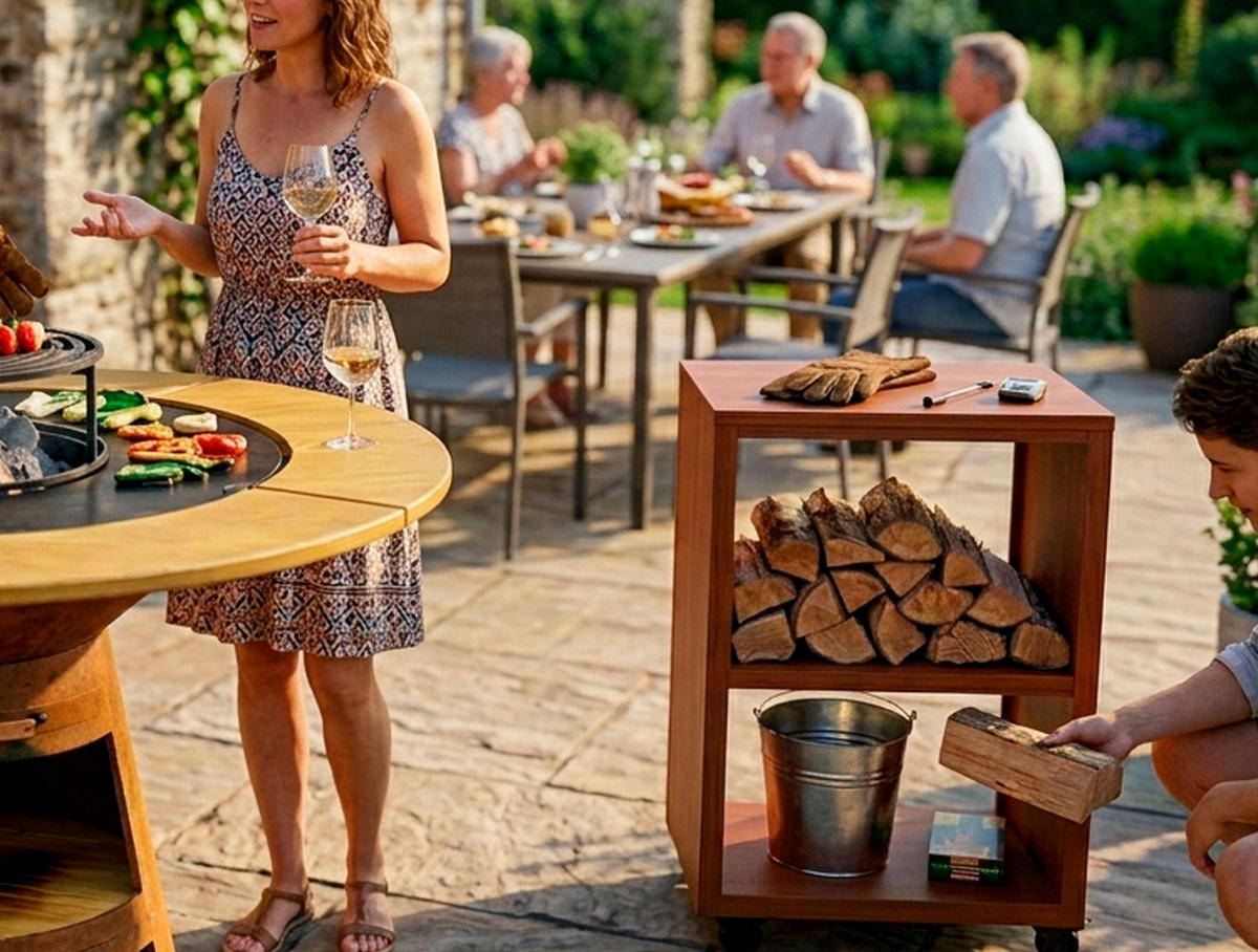 BEISTELLTISCH für Grill Braun aus Cortenstahl mit 4 Rädern - Braun, Metall (80/75/55cm) - Purline