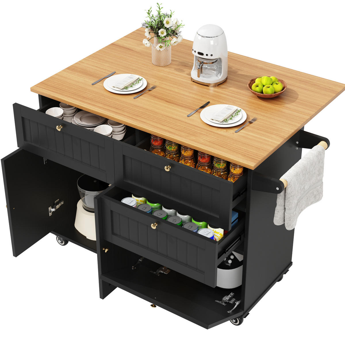 KÜCHENINSEL mit Stauraum 133 x 70 cm MDF Schwarz - Schwarz, Holz (70/88/133cm) - Beauniv