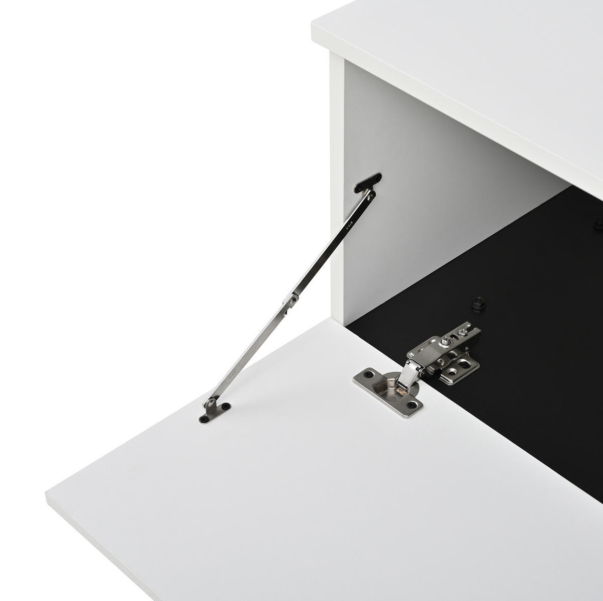 TV-LOWBOARD aus Spanplatte 180x38x45 cm Weiß mit Klappfach, offenen Fächern und verstellbaren Füßen - Weiß, Holzwerkstoff (180/45/38cm) - Modfu