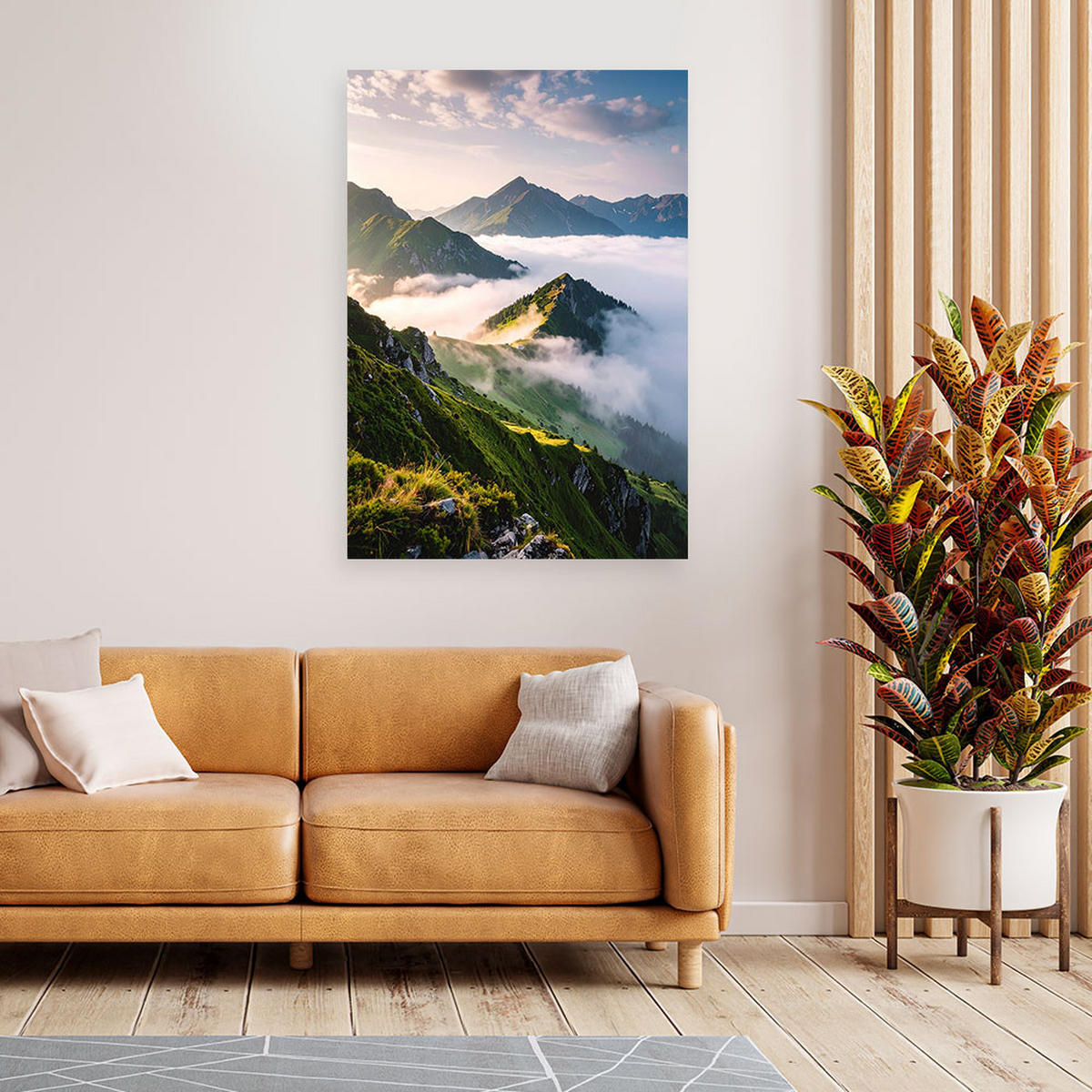 LEINWANDBILD Landschaft Aussicht Berge im Nebel 80x120cm - Grün, Textil (80/120cm) - Feeby