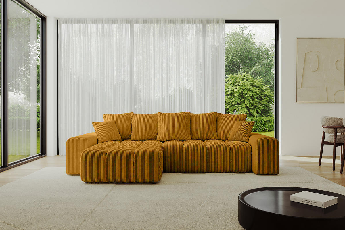 ECKSOFA Ottomane links/rechts ENIL-L 290x175x84 Senfgelb Cord - Currygelb, Holzwerkstoff/Kunststoff (290/175cm) - ALTDECOR