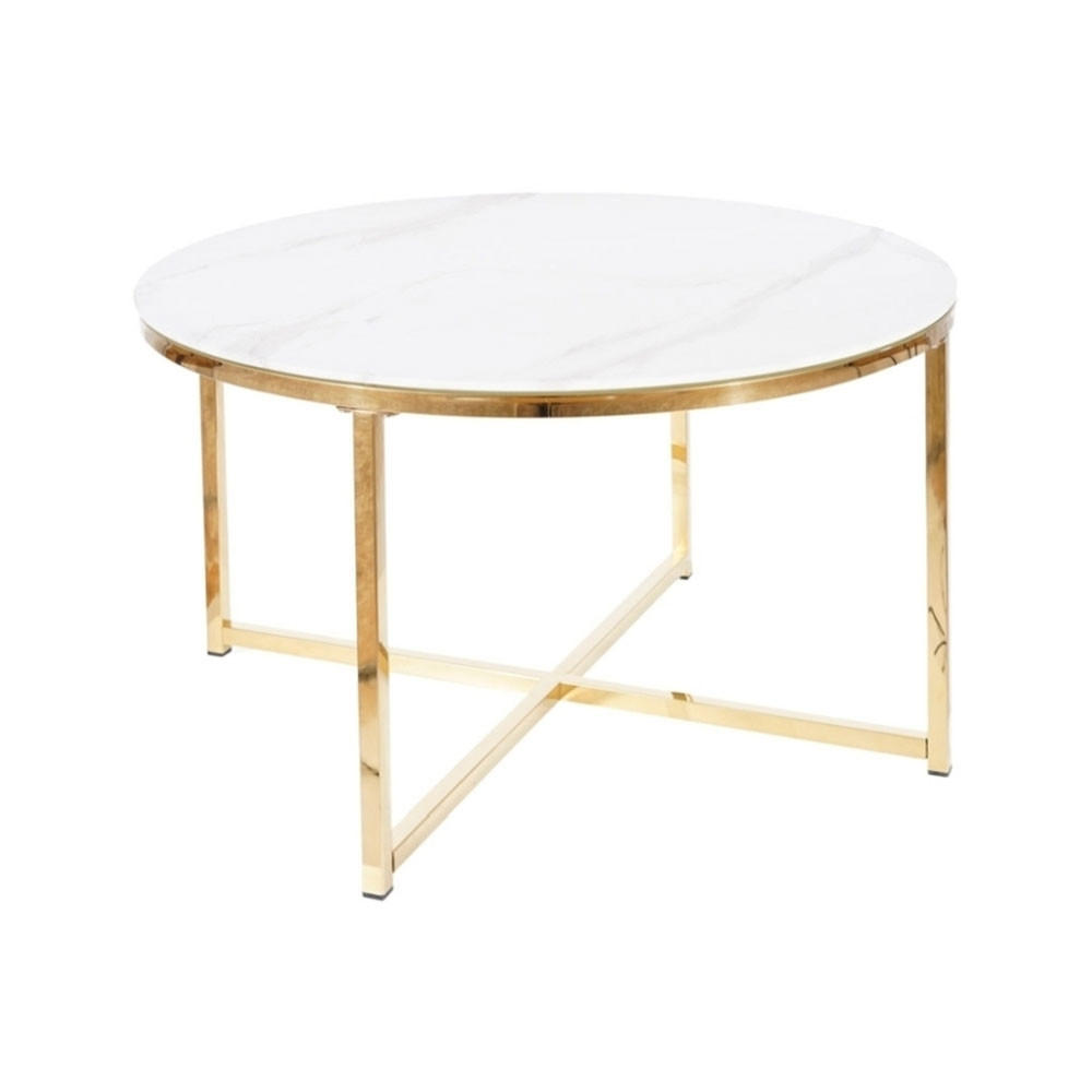 COUCHTISCH Salma Marmoroptik weiß / Gold 80 / 80 / 45cm - Goldfarben/Weiß, Glas/Holz (80/80/45cm) - Feldmann-Wohnen