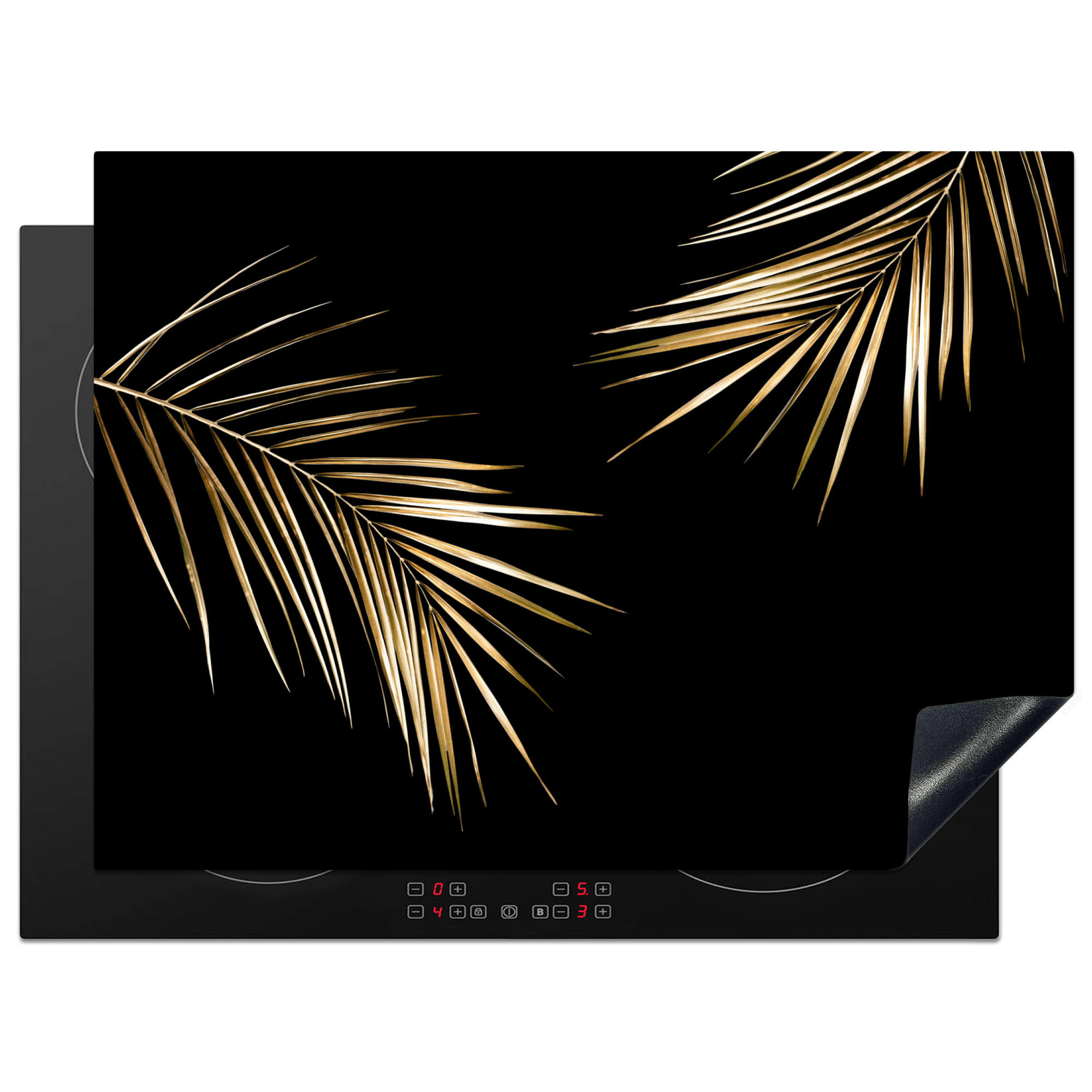 MuchoWow KRYT NA INDUKČNÍ DESKU Listy - Rostliny - Zlato - Černá - Luxusní 71x52 cm